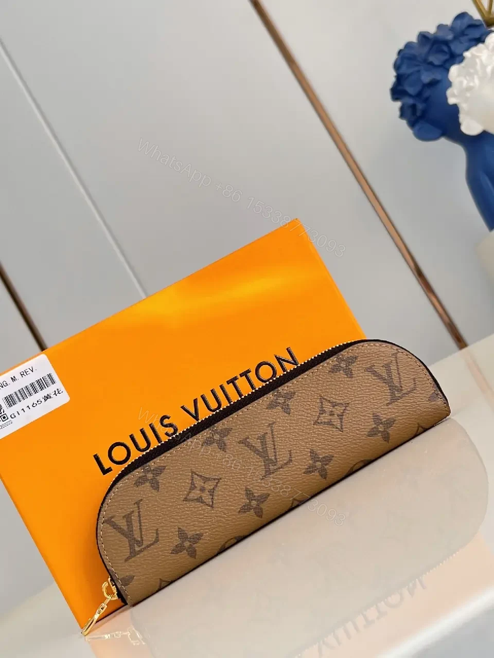 Monogram Leather Compact Wallet: Signature Zip Closure — view 1