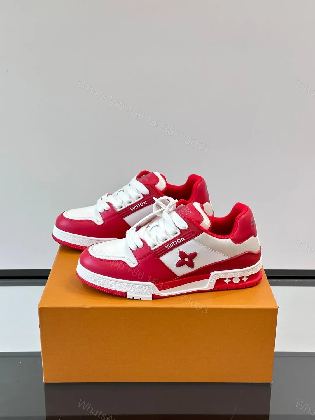 View 3 of LV Men Red White Leather Sneakers