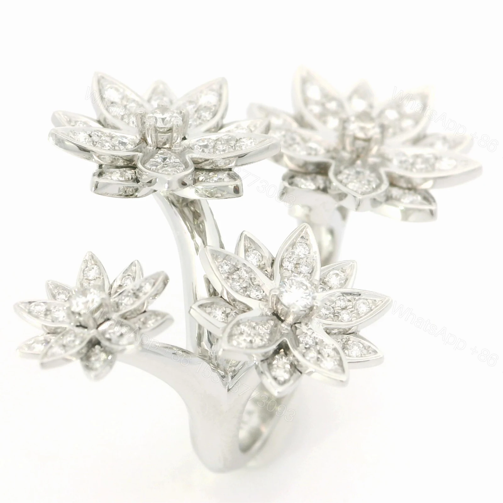 View 2 of 18K Gold VCA 4 Flowers Lotur Diamond Ring