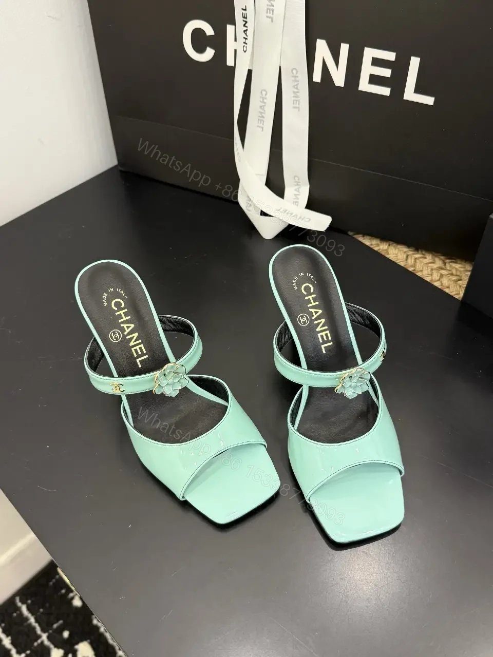 View 2 of Mint Satin Open-Toe Block Heel Sandals - Modern Luxe Comfort