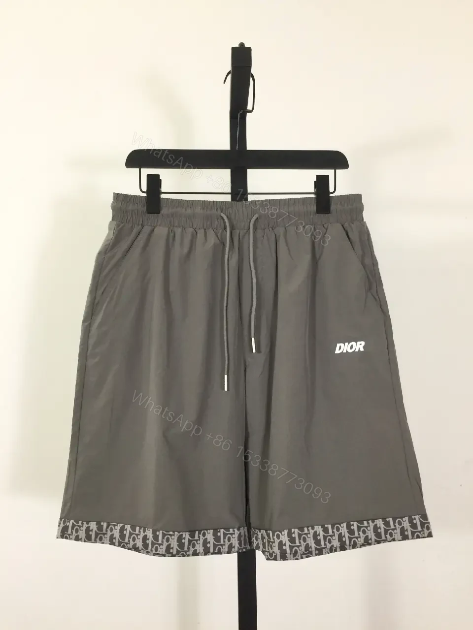 View 4 of Gray Nylon Bermuda Shorts Dior Logo Clip Hem Trim