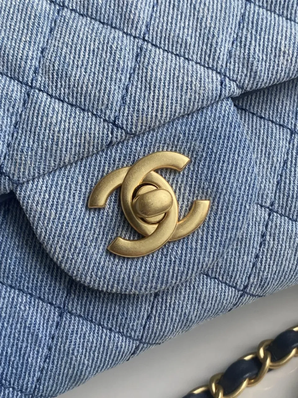 View 5 of Denim Quilted Bag — Gold Chain Flap, Everyday Luxury