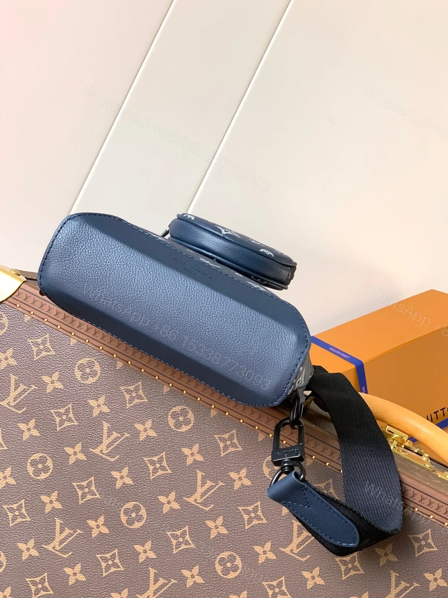 View 7 of LV DUO CROSSBAG BAG 42 IN BLUE AND WHITE MONOGRAM SHADOW COWHIDE