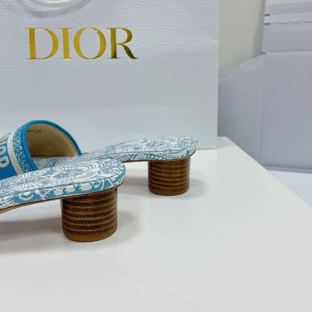 View 6 of Patterned Linen Sandals with Bold Branding - Open-Toe Slide