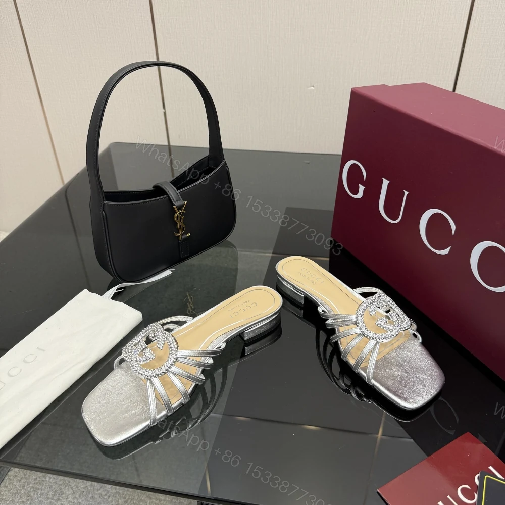 View 5 of Gucci Women Slide With Crystal Interlocking G Silver