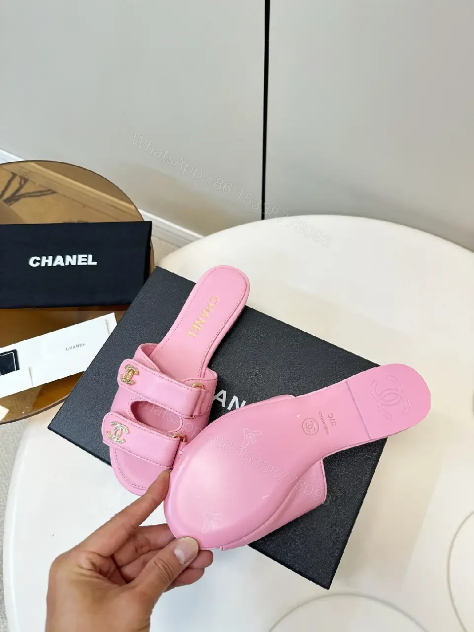 View 7 of Pink Leather Slides + Gold Hardware + Luxe-Chic + All-Day Comfort + Slides