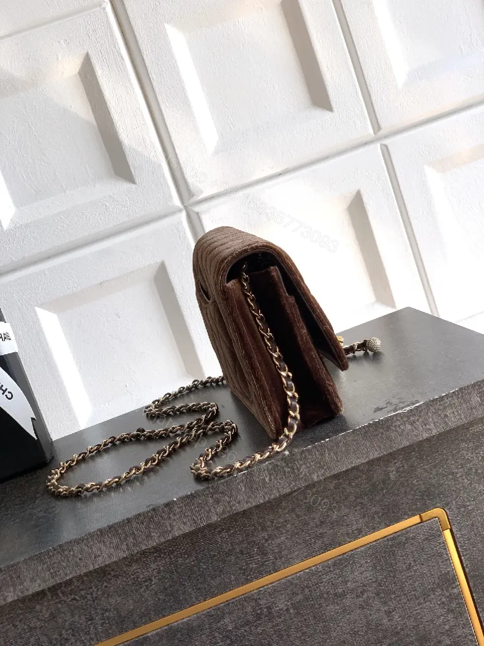 View 6 of Velvet Flap Bag: Rich Chocolate Chain-Detail Luxury