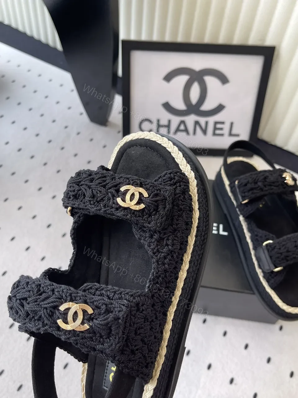 View 2 of Rope-Detail Sandals with Gold Emblem - Luxury Casual Comfort