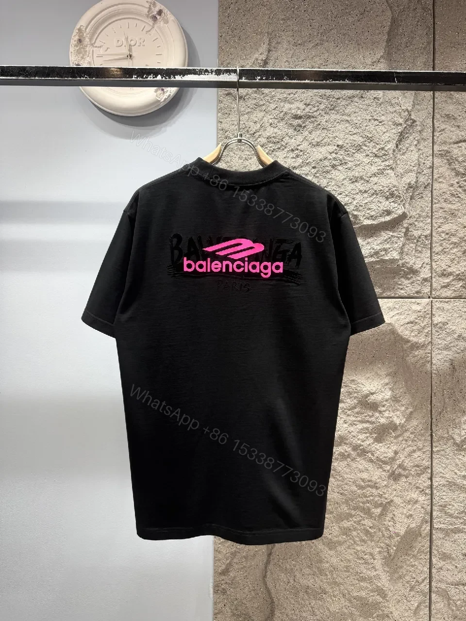 View 6 of Black Cotton Tee – Minimalist Pink Logo Accent T-Shirt