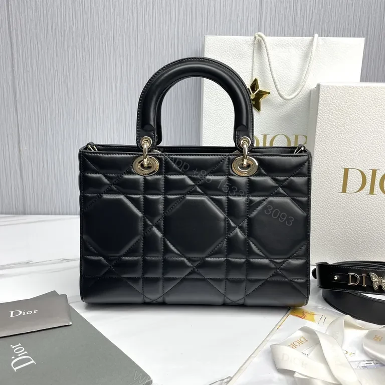 View 9 of Chic Black Quilted Mini Bag with Gold Dior Charms, All-Day Luxury
