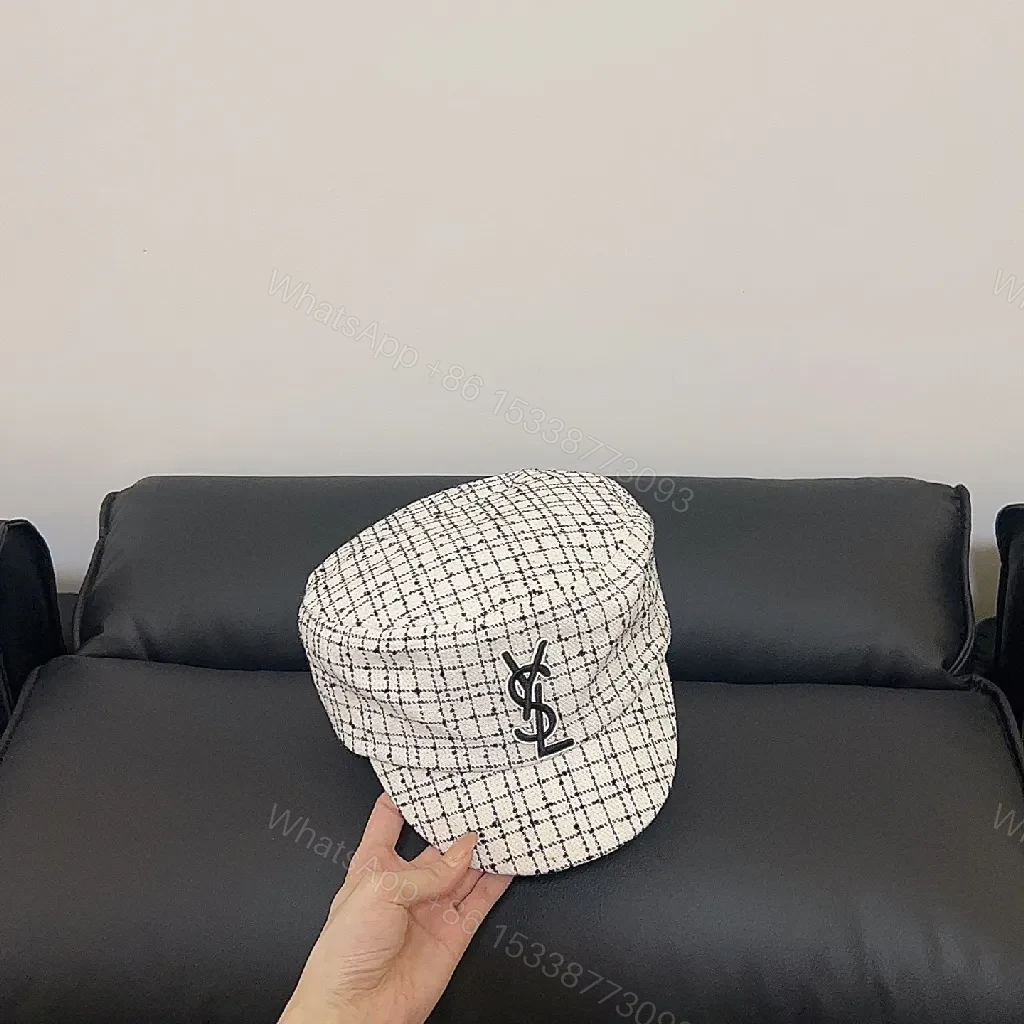 View 6 of Textured Bouclé Knit Cap with Signature Emblem, Modern Tweed Style