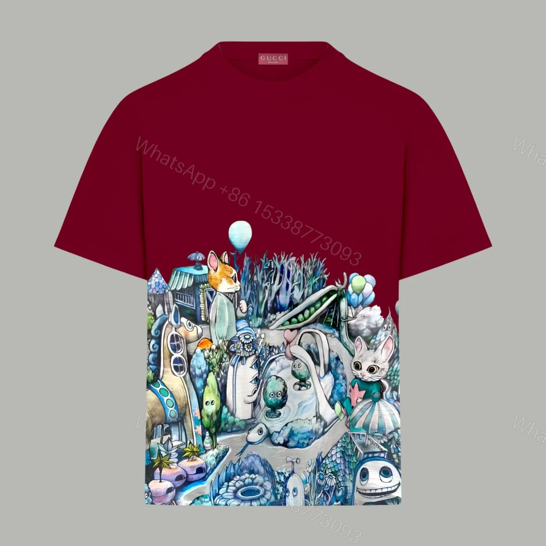 Gucci一比一紅酒色插畫T恤男款 童趣印花潮流街拍款 — view 1
