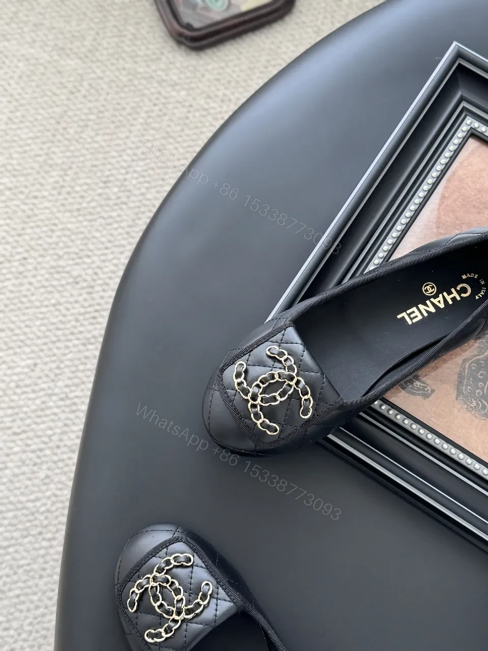 View 2 of Quilted Black Leather Slip-Ons with Gold Hardware Comfort Shoes