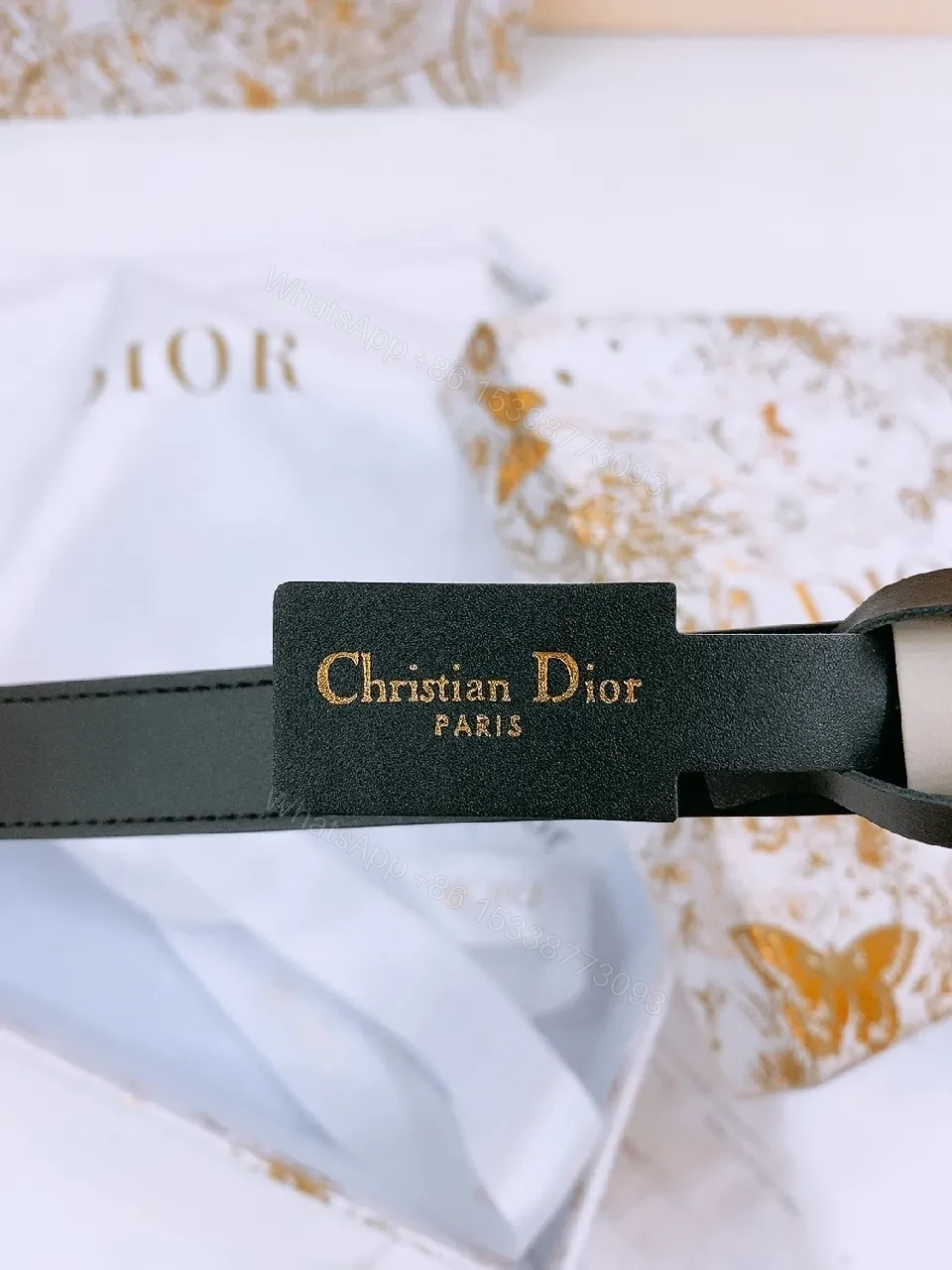 View 4 of Minimalist Black Leather Belt with Gold Buckle Accent