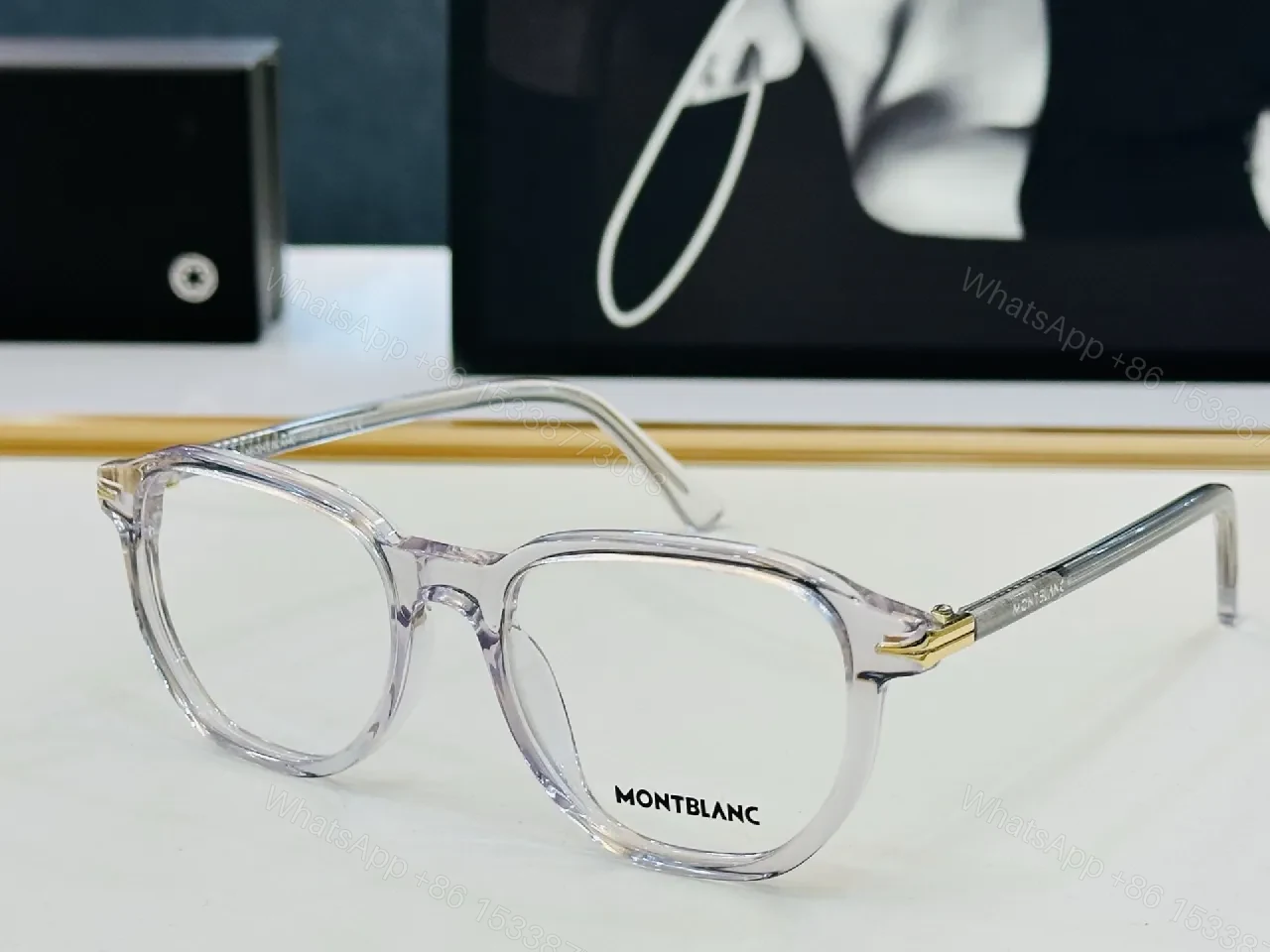 View 8 of Bold Black Montblanc-Style Eyeglasses: All-Day Comfort, Gold Details
