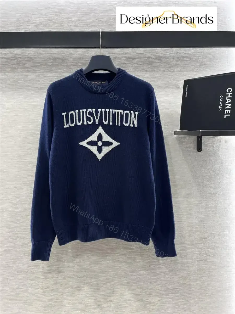 Lux Navy Knit Crewneck with Bold Logo — Luxury Streetwear Sweater — view 1