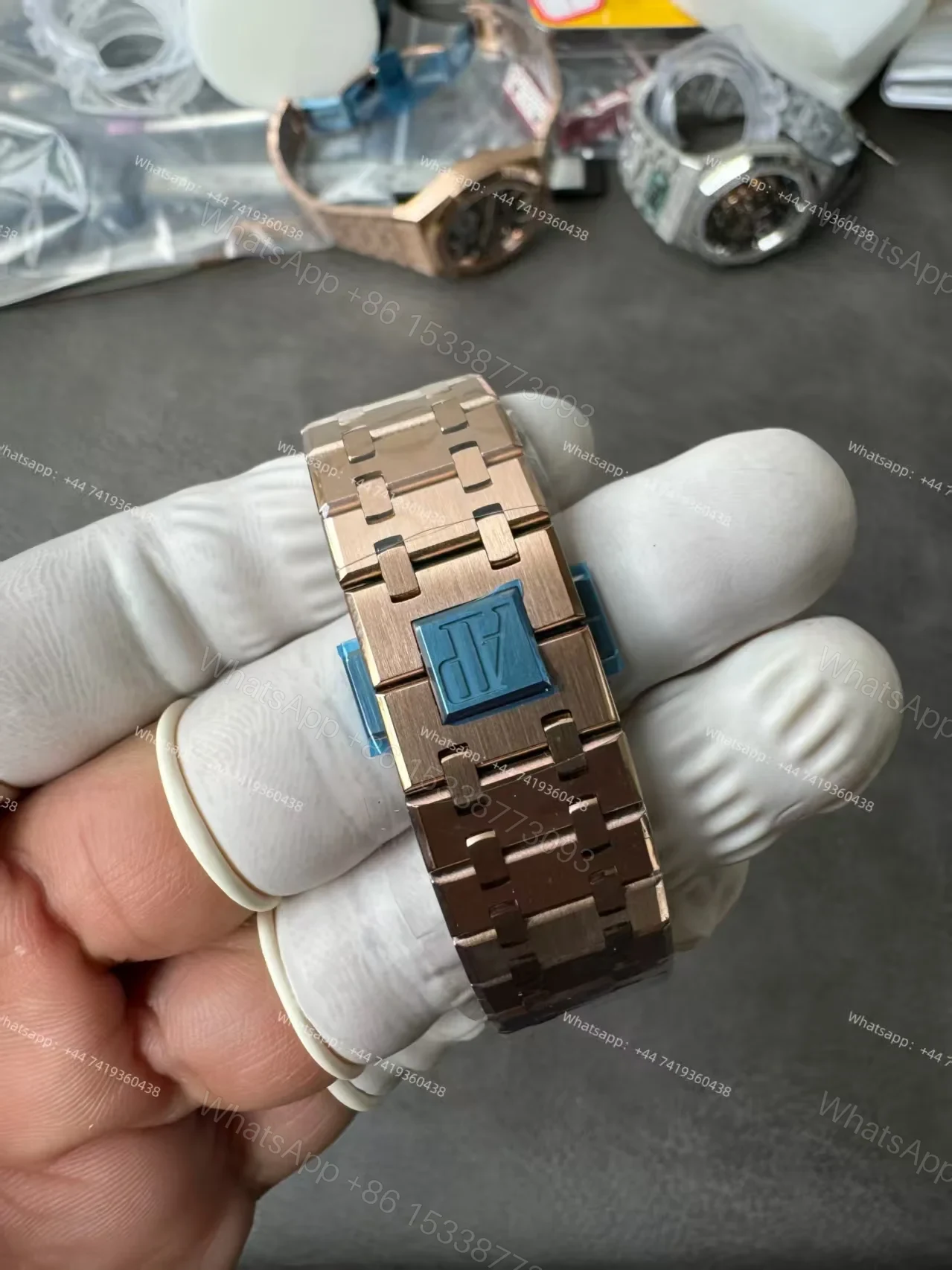 View 12 of Audemars Piguet Super Clone Royal Oak Rose Gold Blue Dial 26240 Chronograph 41mm Cal.4401