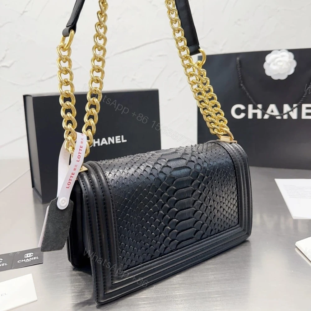 View 7 of Chanel Boy Flap Bag Snake Black 25Cm