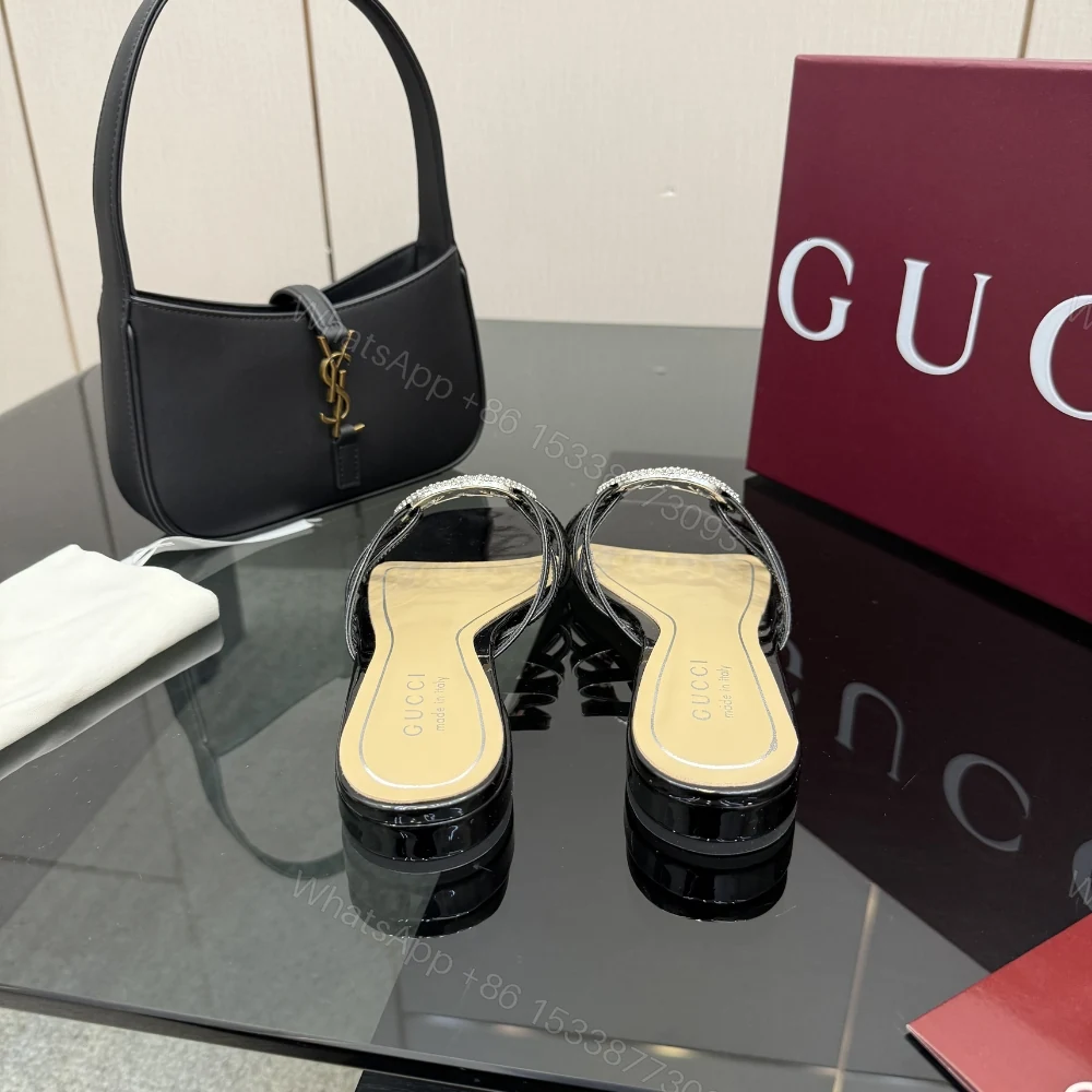 View 6 of Gucci Women Slide With Crystal Interlocking G Black