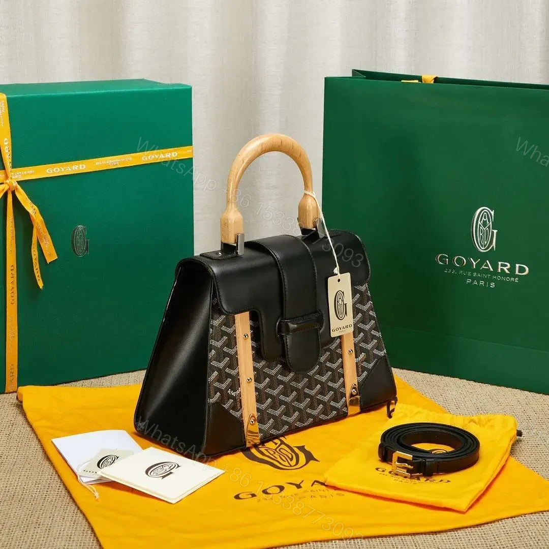View 9 of Goyard SAIGON Black Handbag With Wooden Handle 28cm
