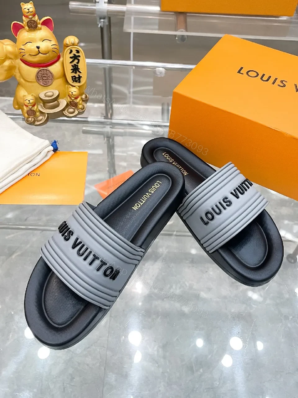 View 3 of Textured Strap Sandals: Luxury-Couture Inspired Slides
