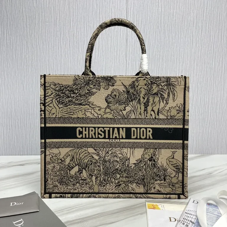 Beige & Black Dior-Inspired Botanical Tote: Luxury Everyday — view 1