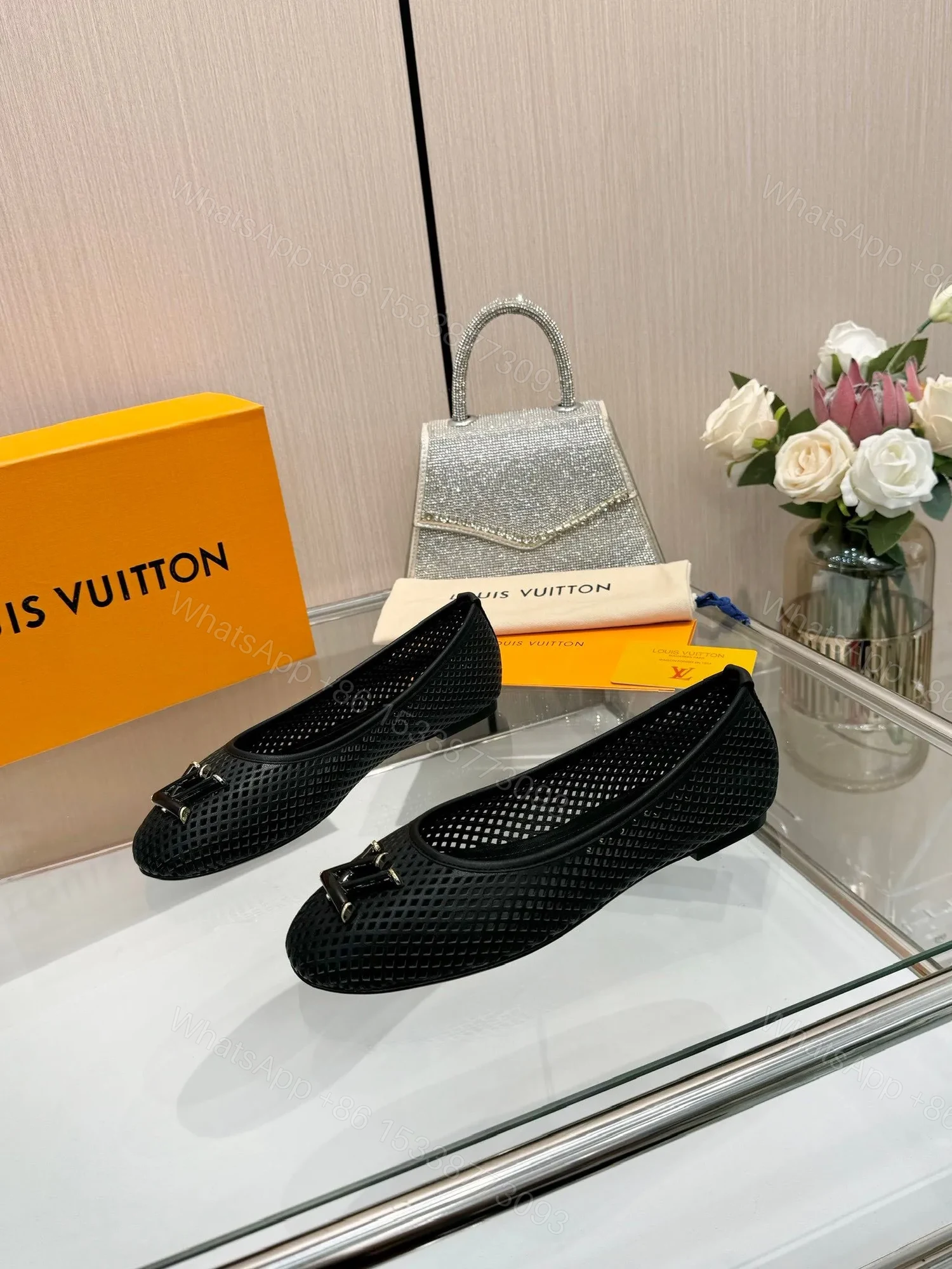 View 2 of LV Women Black Mesh Ballet Flats
