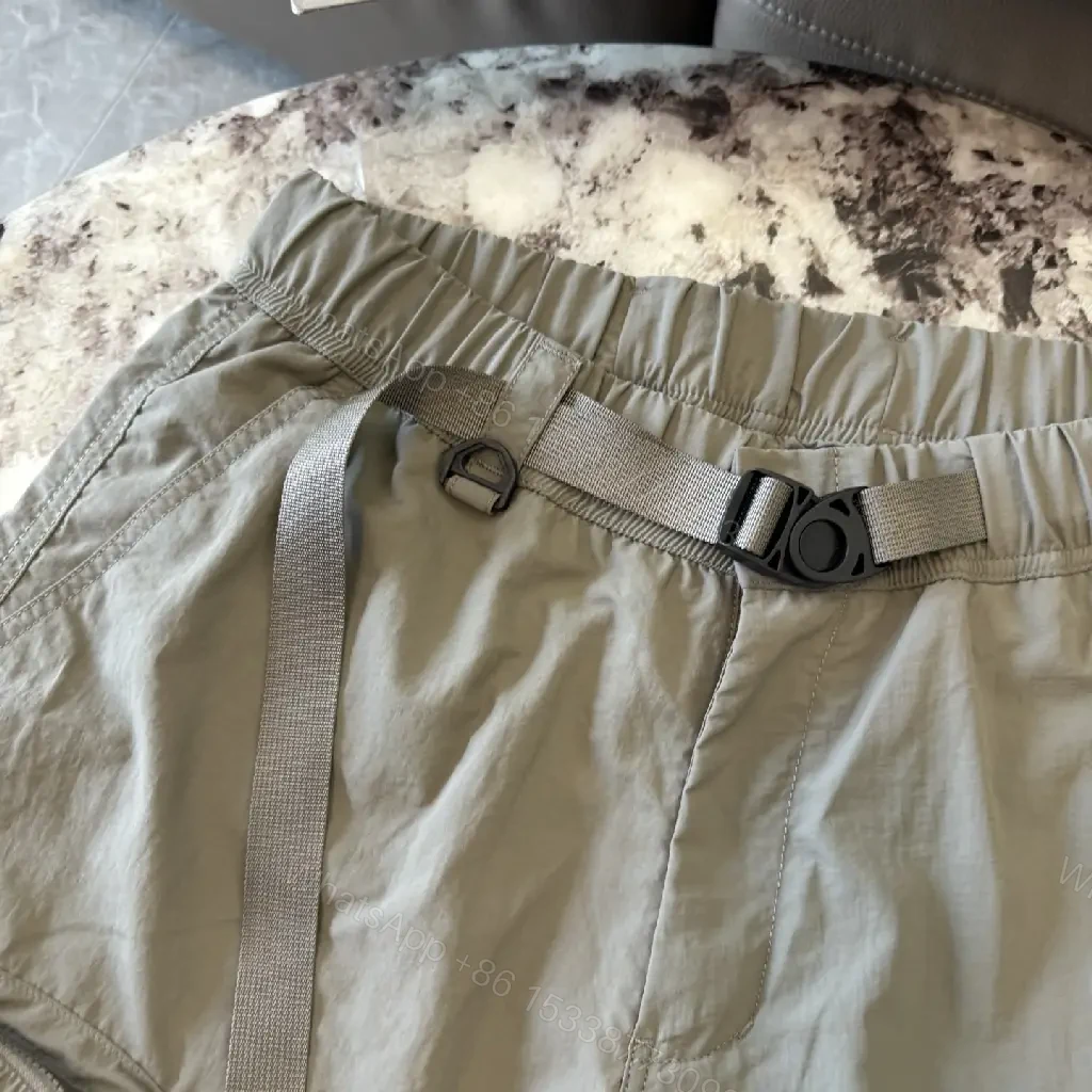 View 9 of Olive Nylon Cargo Shorts, 6-Pocket, Adjustable Belt, Stone Island Style