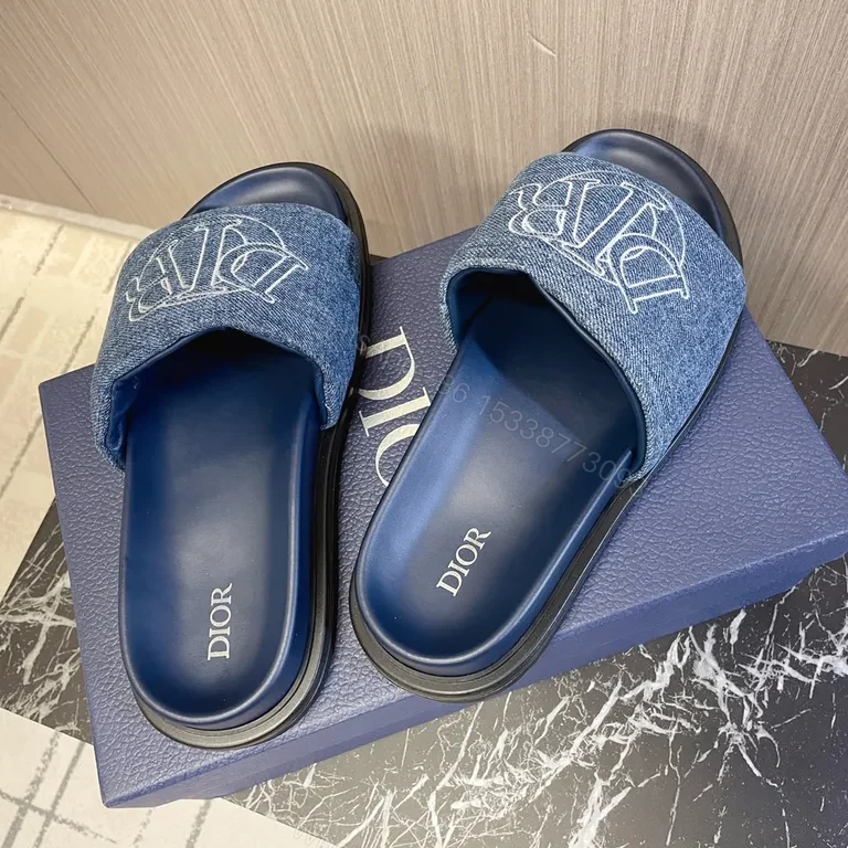 View 9 of Dior Denim Embellished Slide - Embroidered Luxury Sandal