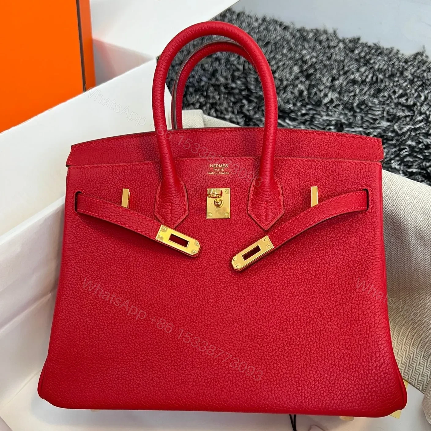 HN 25CM RED TOGO LEATHER GOLD HARDWARE — view 1