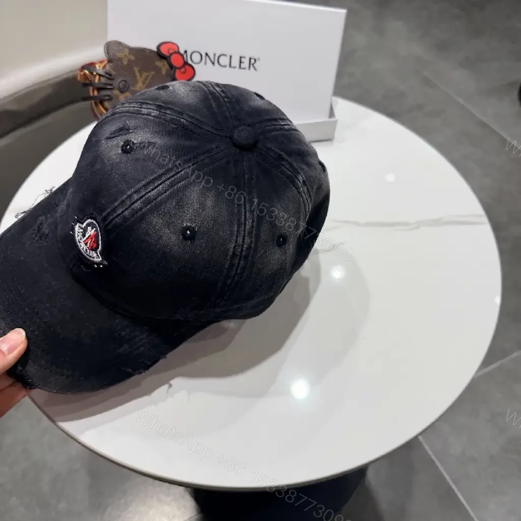 View 4 of Black Cotton Twill Cap — Subtle Luxury, Distressed Edge Cap