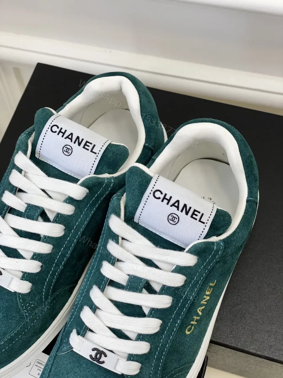 View 9 of Teal Suede Low-Top Sneakers with Signature Accents