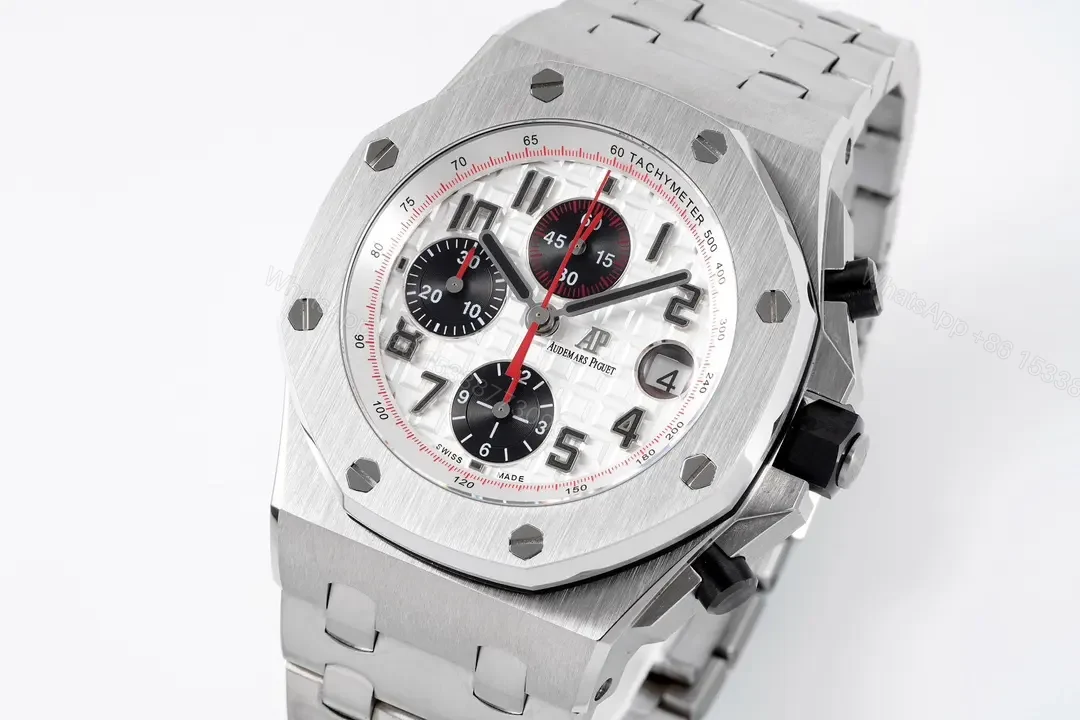 View 3 of JF Factory Audemars Piguet Royal Oak Offshore Stainless Steel Bracelet Watch with Exclusive 4404 Chronograph Movement – Silver Dial, Black Sub-dials