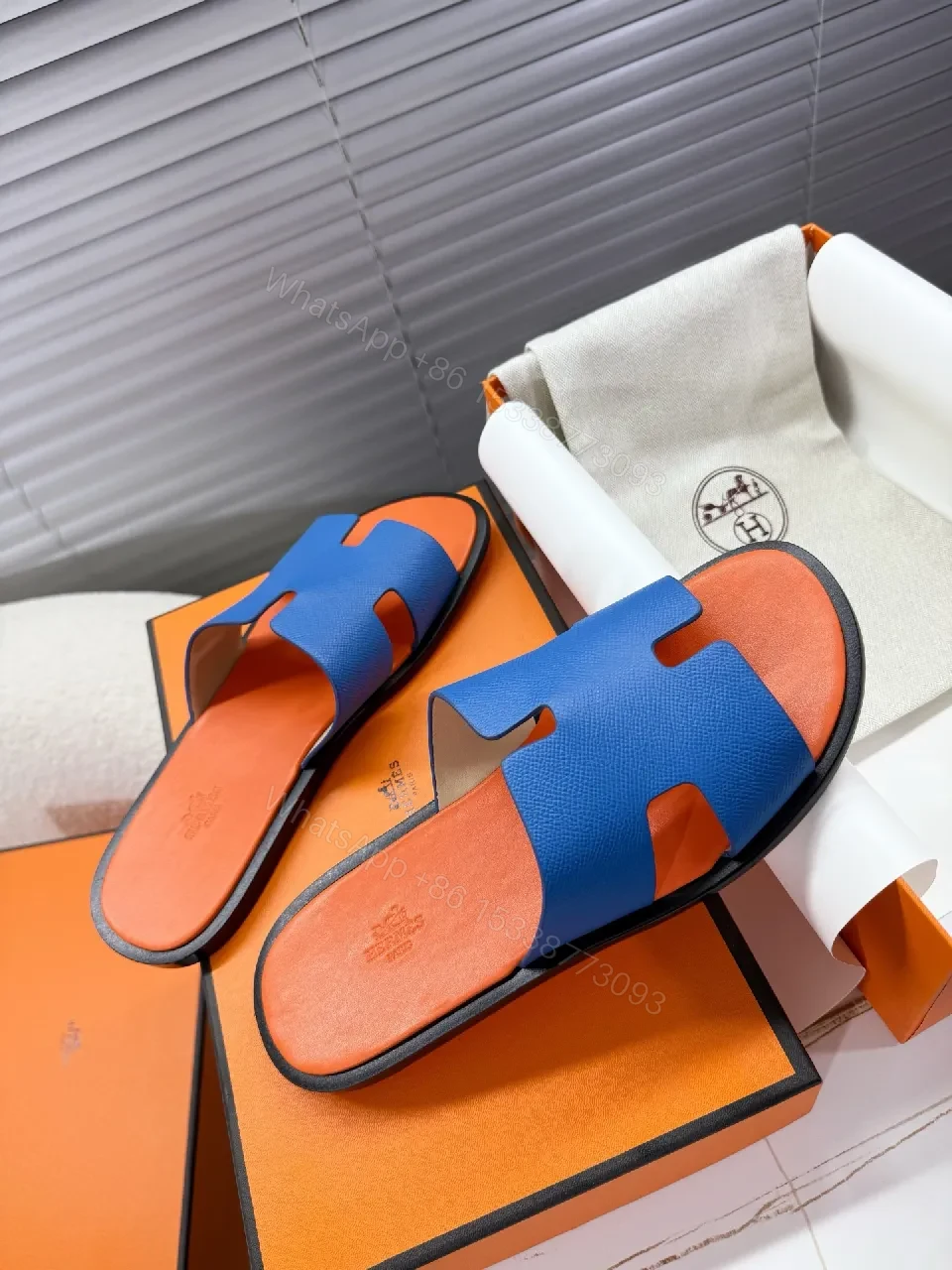 View 3 of Blue Coral Slip-On Sandals | Luxury Leather, Modern Comfort, Signature Detailing