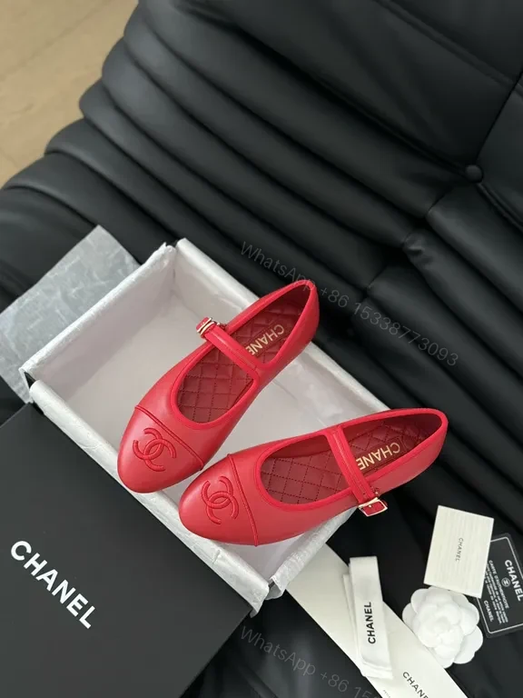 View 6 of Red Quilted Chanel Mary-Jane Flats with Interlocking CC | Luxe Comfort