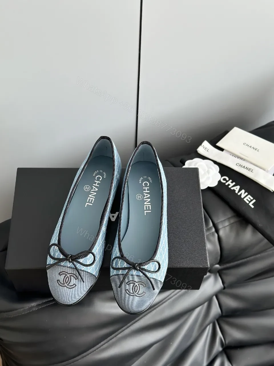 Quilted Denim Ballet Flats with Signature Detailing — view 1