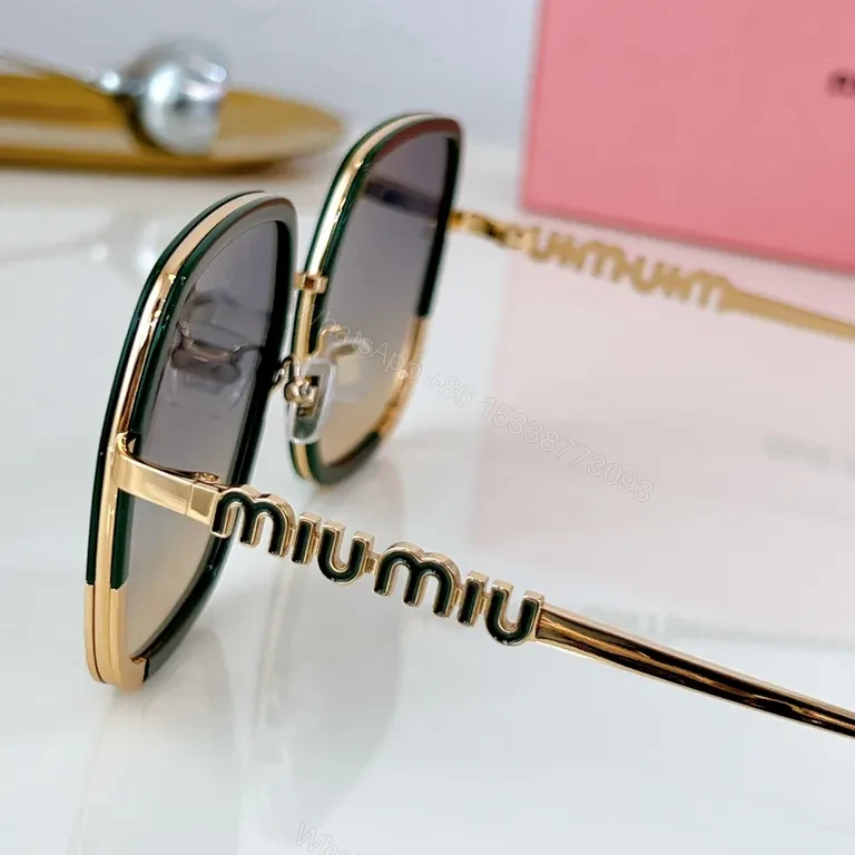 View 9 of Lux Black & Gold Rim Sunglasses with Miu Miu Hardware