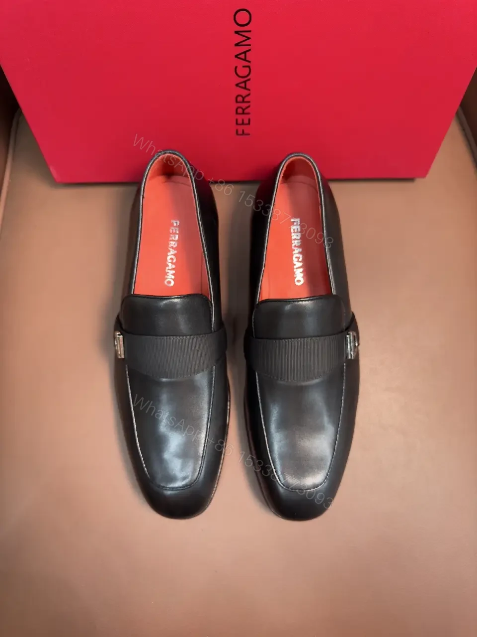 View 8 of Black Leather Slip-On Loafers with Subtle Hardware