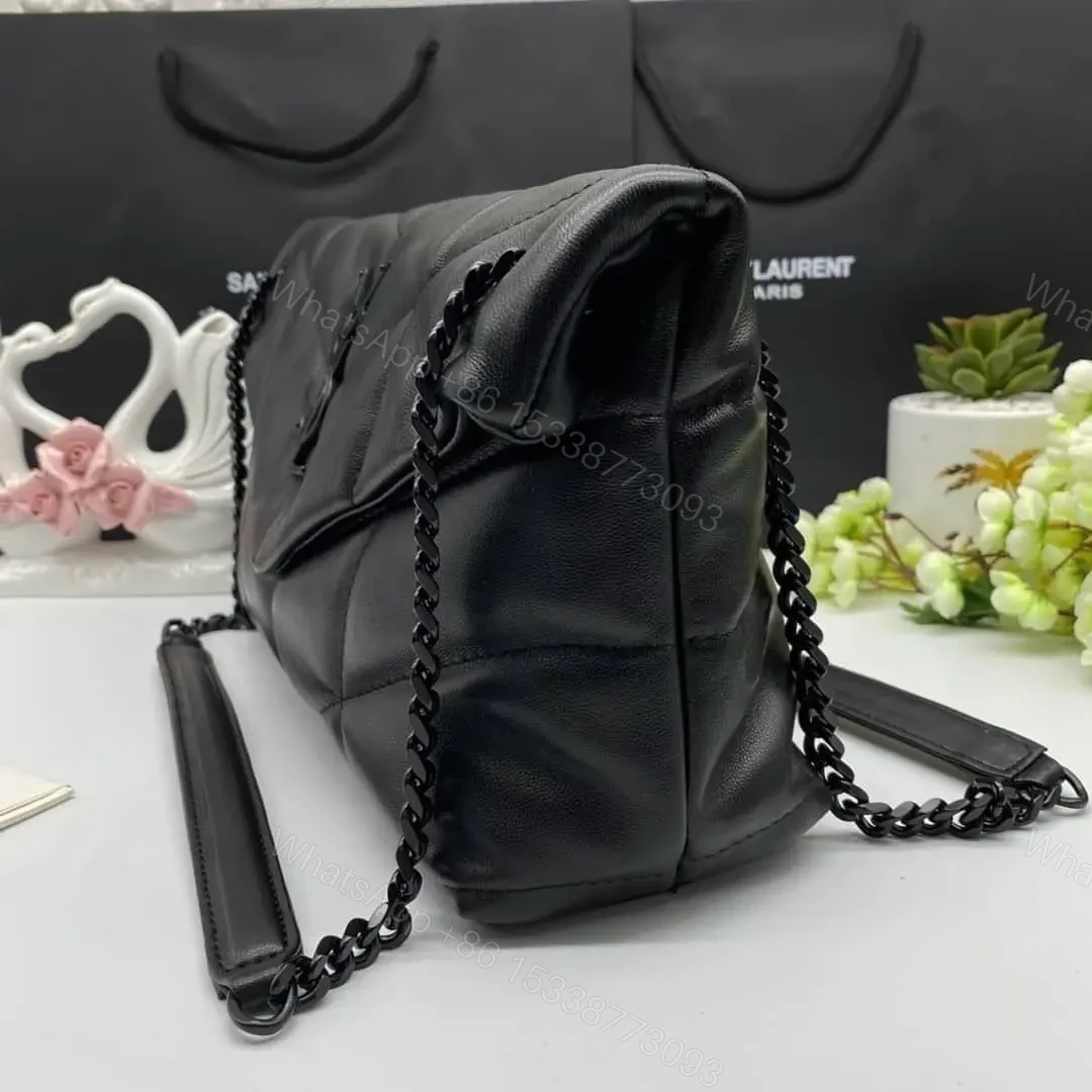 View 5 of Saint Laurent Small Loulou Puffer shoulder bag in black with Chain Strap