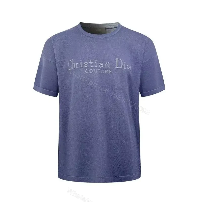 Purple Cotton Knit T-Shirt, Dior Logo, Casual Style, Short-Sleeve Shirt — view 1