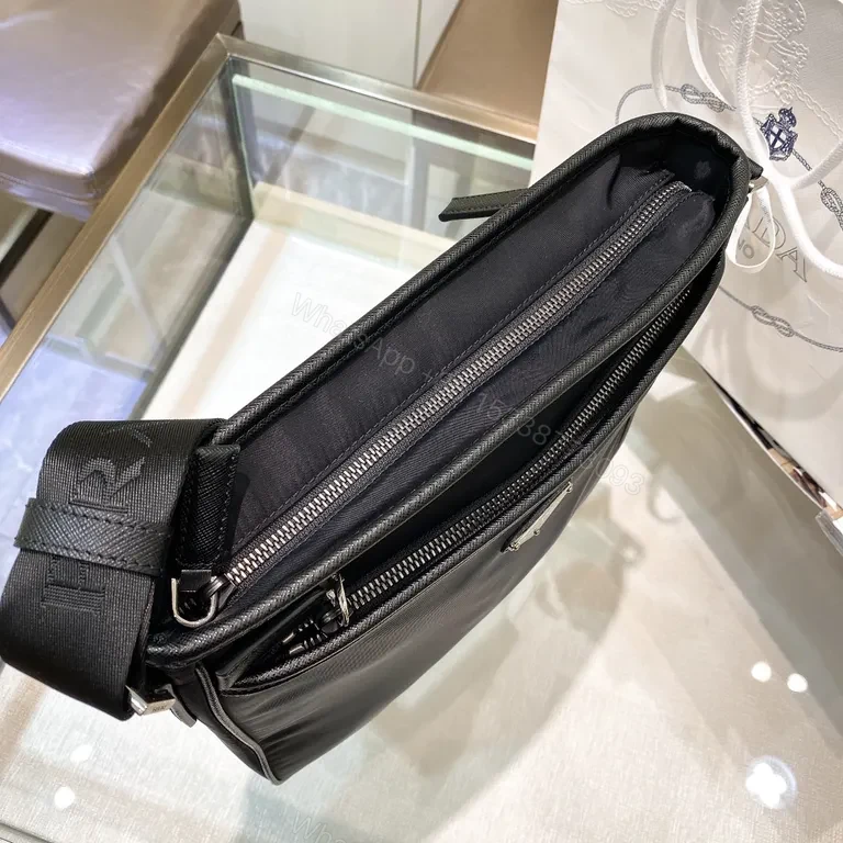 View 8 of Premium Black Crossbody Messenger with Prada Subtle Signature