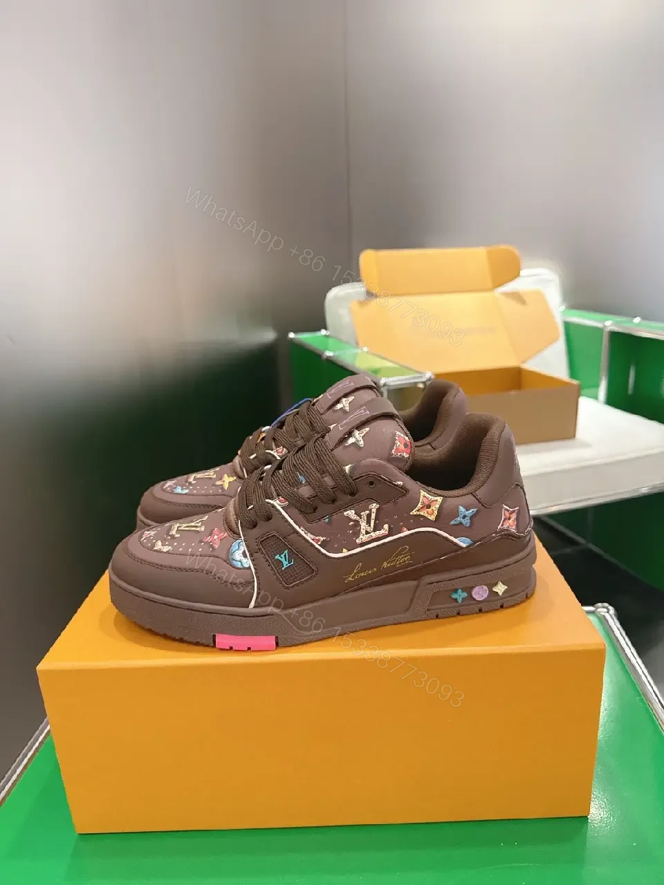 View 3 of Bold Patterned Sneakers with Monogram Flair - High-Top Comfort