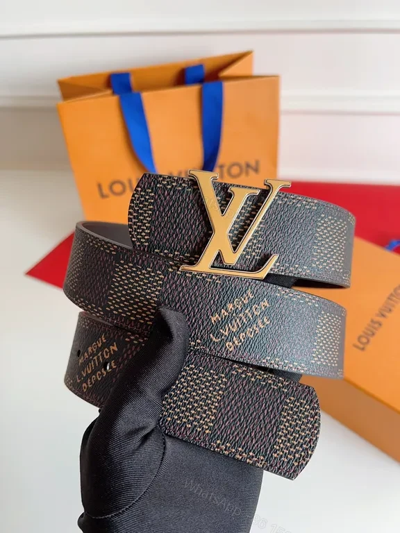 View 4 of Modern Patterned Belt with LV Hardware - Signature Luxury Belt