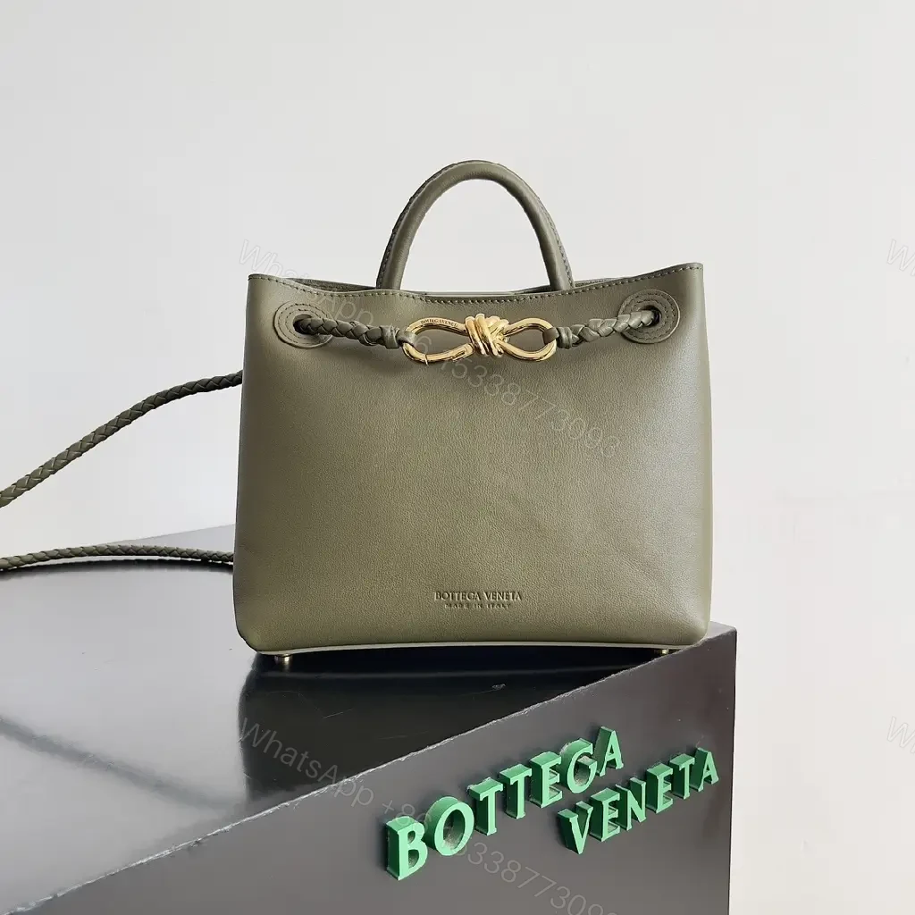 View 5 of Olive Mini Bag with Gold Knot Detail, Structured Leather