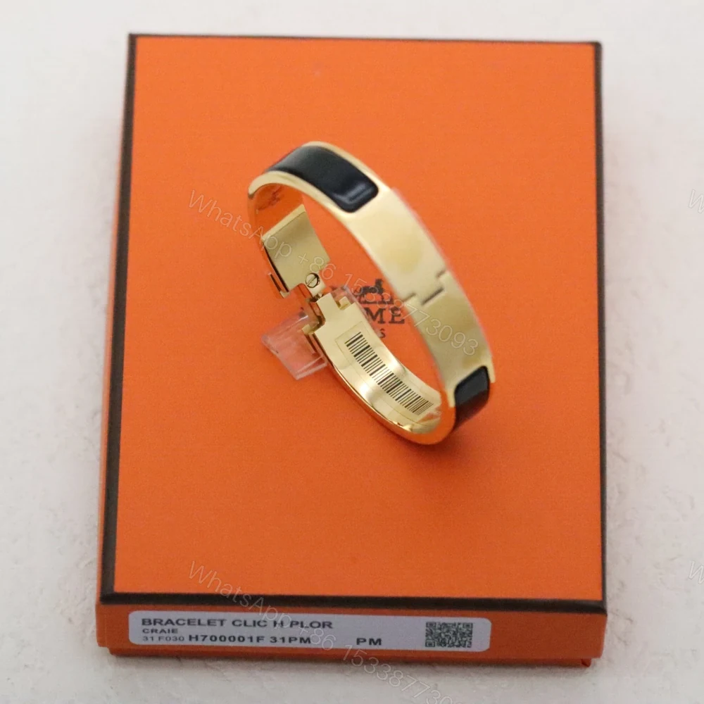 View 8 of 高仿Hermes*ClicH系列H700001F01鍍金琺瑯手鐲黑金色