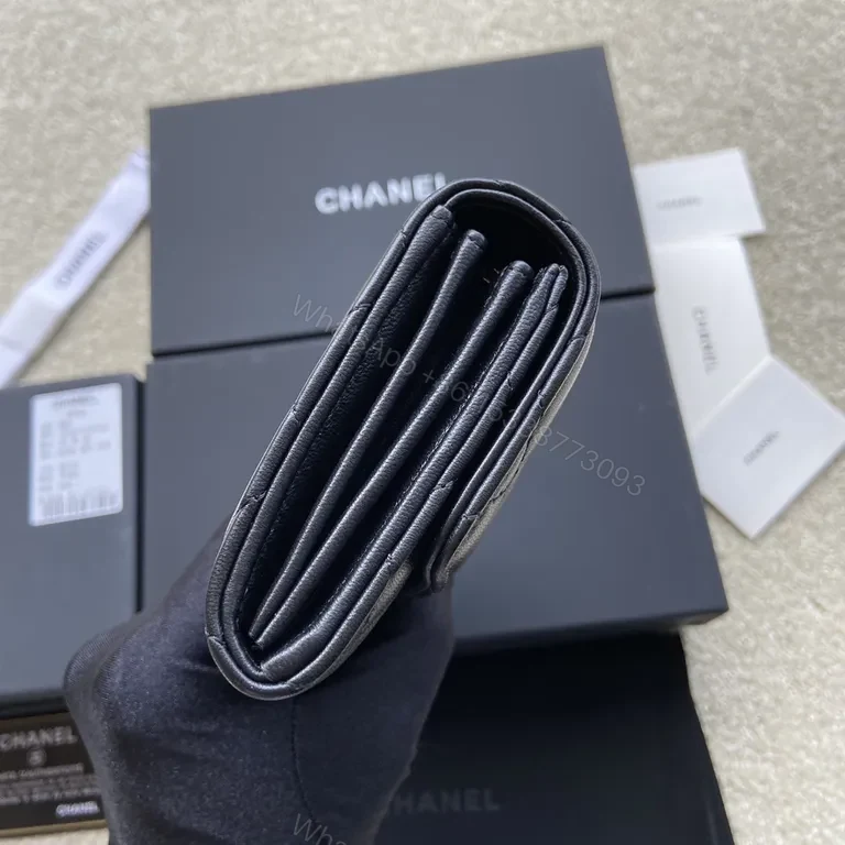 View 5 of Chanel-Inspired Quilted Wallet â€“ Black Leather, Compact Frame