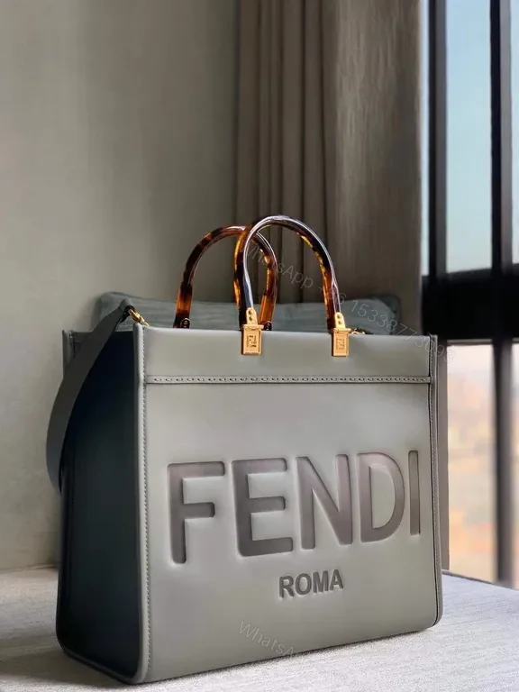 View 5 of Structured Luxury Tote â€“ Bold FENDI Logo, Top-Handle Bag