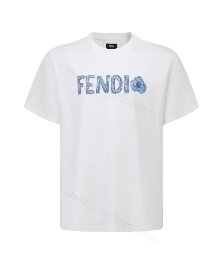 View 2 of White Cotton Tee, Blue Logo, Casual Luxe, Durable Print, T-Shirt