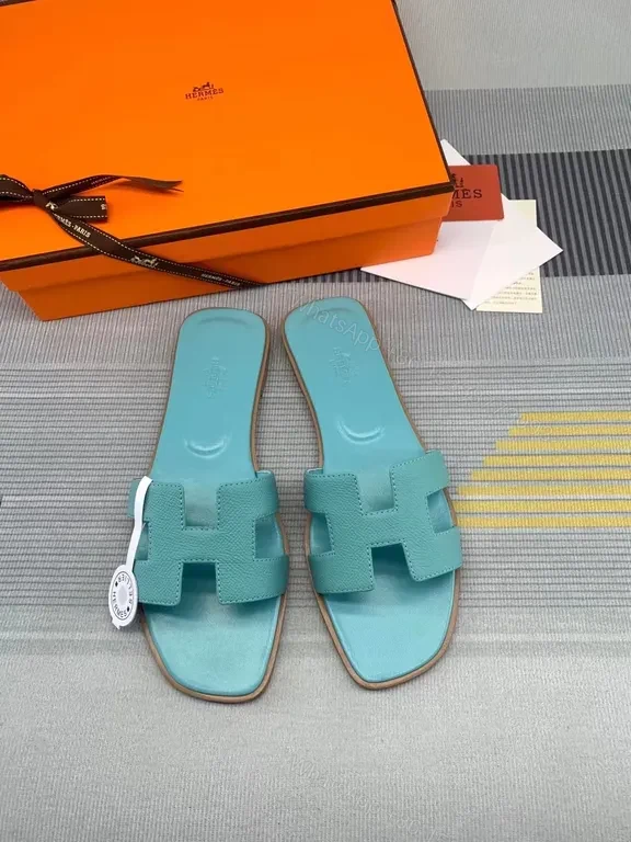 Turquoise Hermes Oran Sandals: Luxe H-Strap Comfort — view 1
