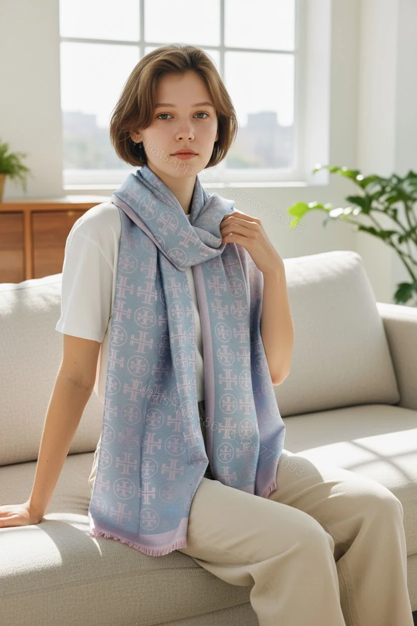 First Copy Tory Burch Off-White Semi-Woollen Winter Stole for Women — view 1